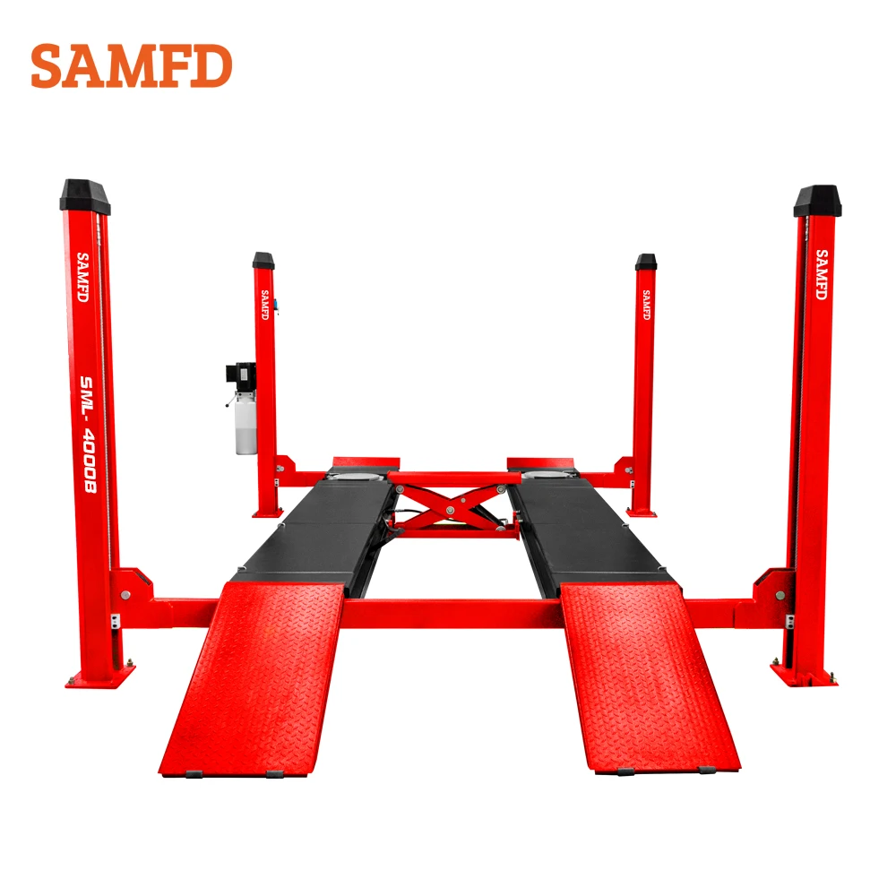 SAMFD  Full Set  4 Post Car Lifts Tire Changer Combo Scissor Lift Car 4 Columns Car Lifter for Workshop with Secondary Jack