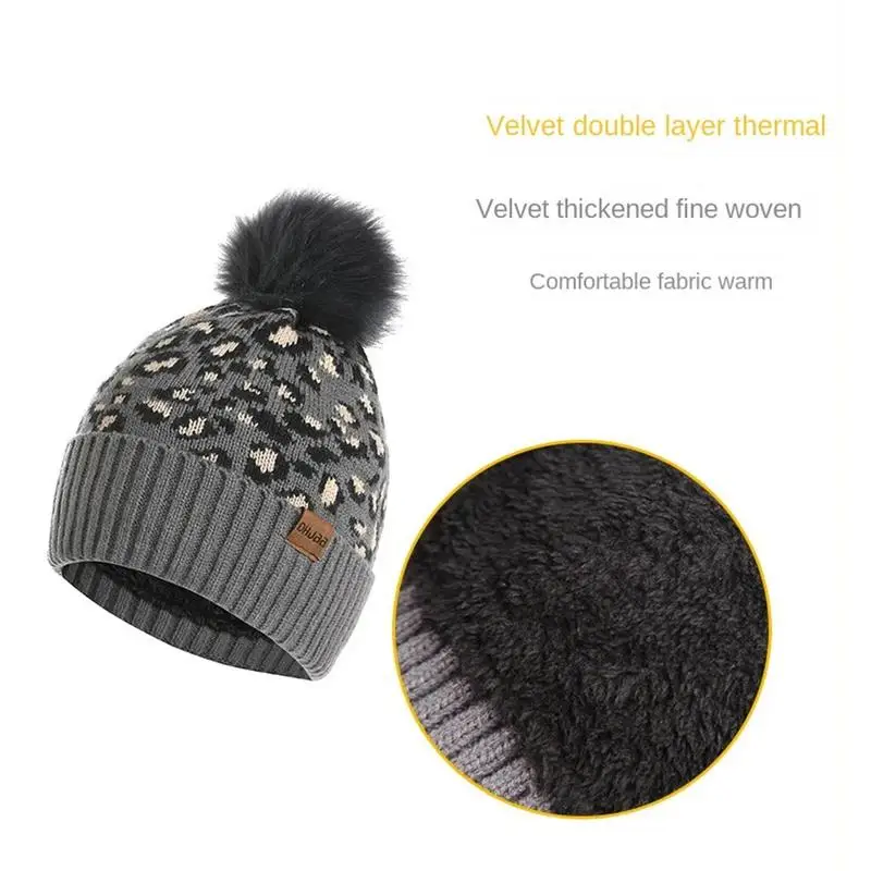 Conjunto de gorro cálido con estampado de leopardo para mujer, conjunto de guantes, bufanda gruesa, bufandas