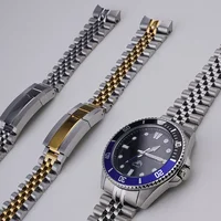 Rolamy correa de reloj Jubilee de 22mm para Casio MDV-106 MDV-106A MDV-106B MDV106G MDV107 pulsera de correa de extremo de enlace sólido de oro plateado 316L