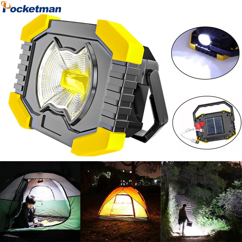 800w portátil spotlight led luz de trabalho usb lanterna recarregável luz de energia solar embutida bateria de 2400mah para a luz de acampamento