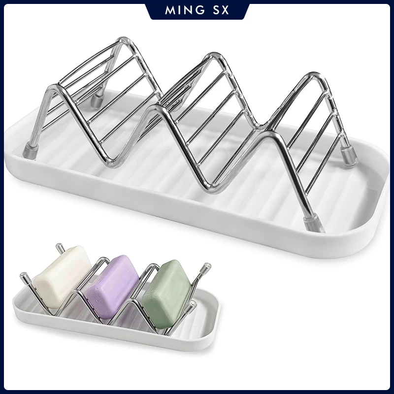 Support à savon en acier inoxydable auto-drainant avec plateau, pour barres de shampoing et d'après-shampoing, idéal pour douche, évier de cuisine et comptoir