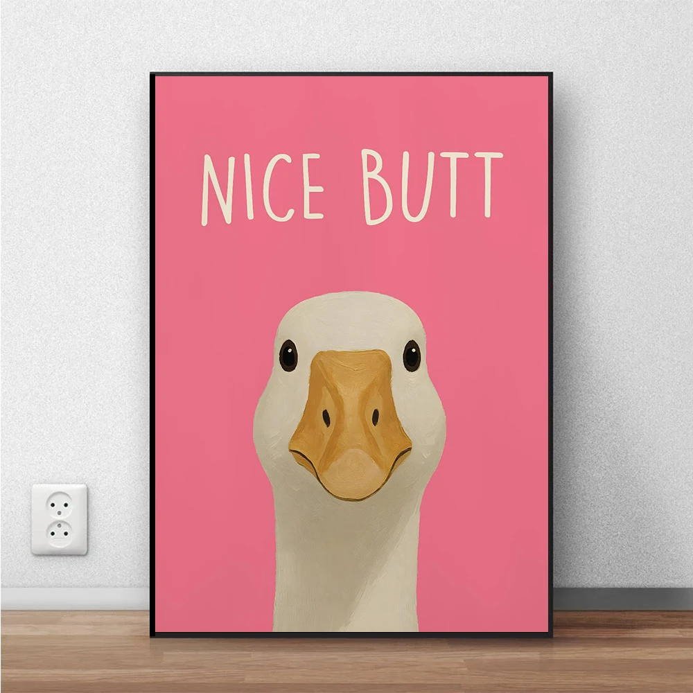 Funny Nice Butt with Silly Goose Poster Humorous Pink Animal Canvas Painting Print Bathroom Toilet Home Decor Cuadros