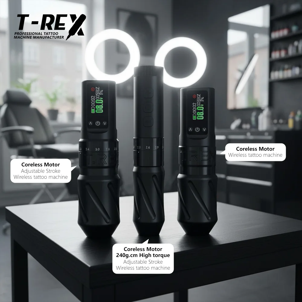 

T-Rex 3 Styles Wireless Tattoo Machine Adjustable & Fixed Stroke Coreless Motor Dual Dot Normal Mode Rotary Tattoo Pen