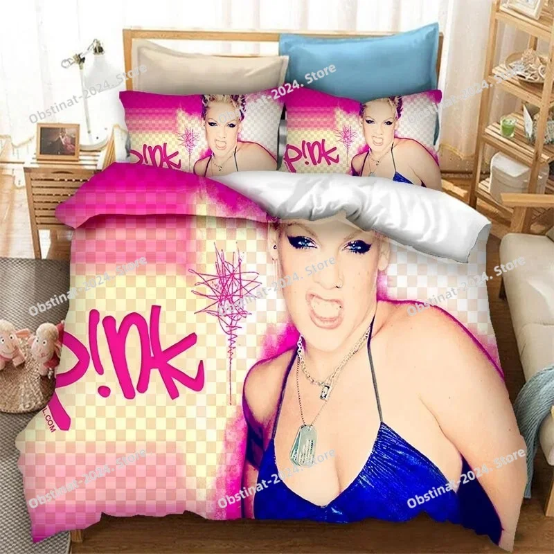 

Singer Pink Printed Bedding Sets Quilt Bed Cover Comforter Duvet Cover Pillow Case 3 Pieces Sets Teenagers Children's Gifts