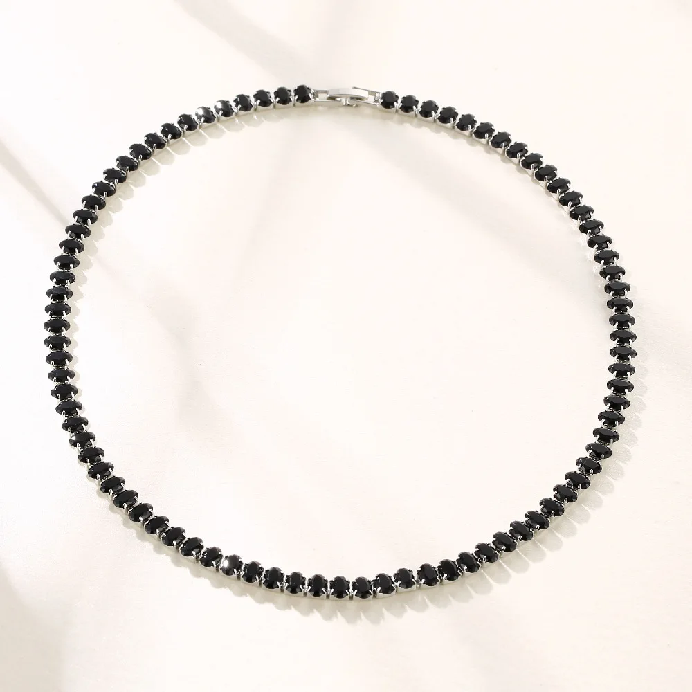 

Fashion 1 Row Rhinestone Crystal Necklace Iced Out Oval Tennis Chain Necklaces Women Men Luxury Cubic Zircon Choker Punk Jewelry