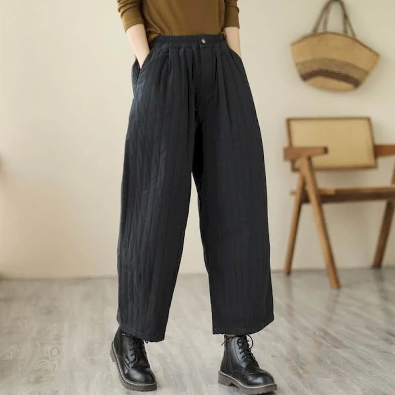 Solid Harem Pants for Women Winter Vintage Korean Style Trousers Casual Quilted Lightweight Cotton Added Pants Women Clothing