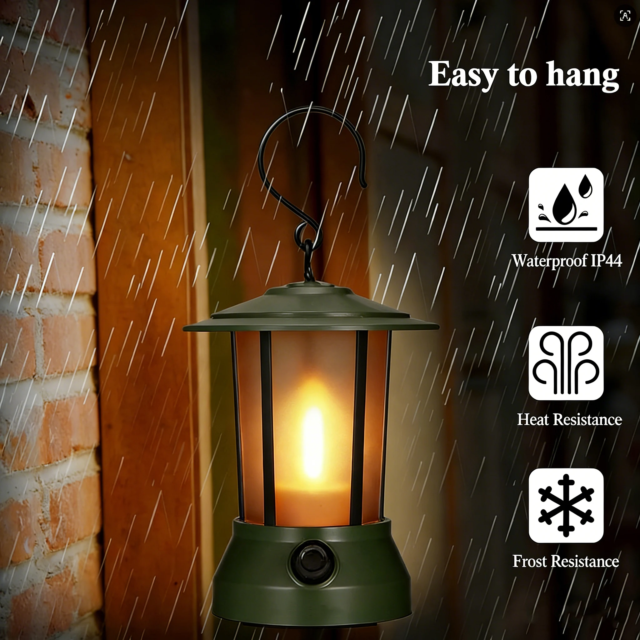 Vintage LED Flame Hanging Lantern IP44 Waterproof Outdoor Night Light Flickering Fire Lamp for Halloween Christmas Patio Camping
