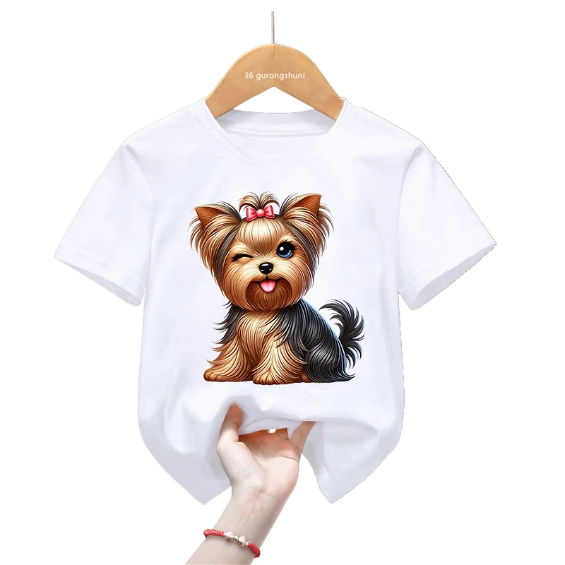 Cute Yorkshire Terrier Animal Printed T Shirt Girls/boys Kawaii Dog Love Kids Clothes Summer Fashion Short Sleeve T-Shirt Tops