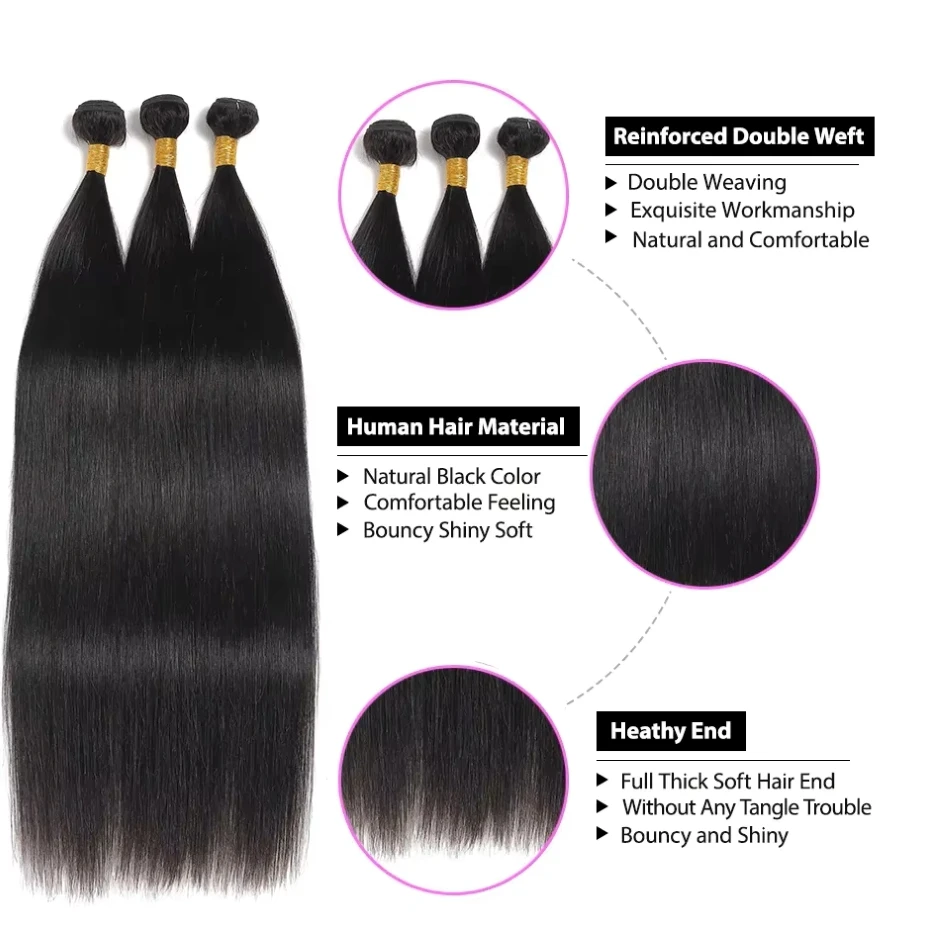 12A Straight Human Hair Bundles Brazilian Remy Hair Weave Bundles 3 Bundles 22 24 26 Inch Human Hair Extensions For Black Women image 3