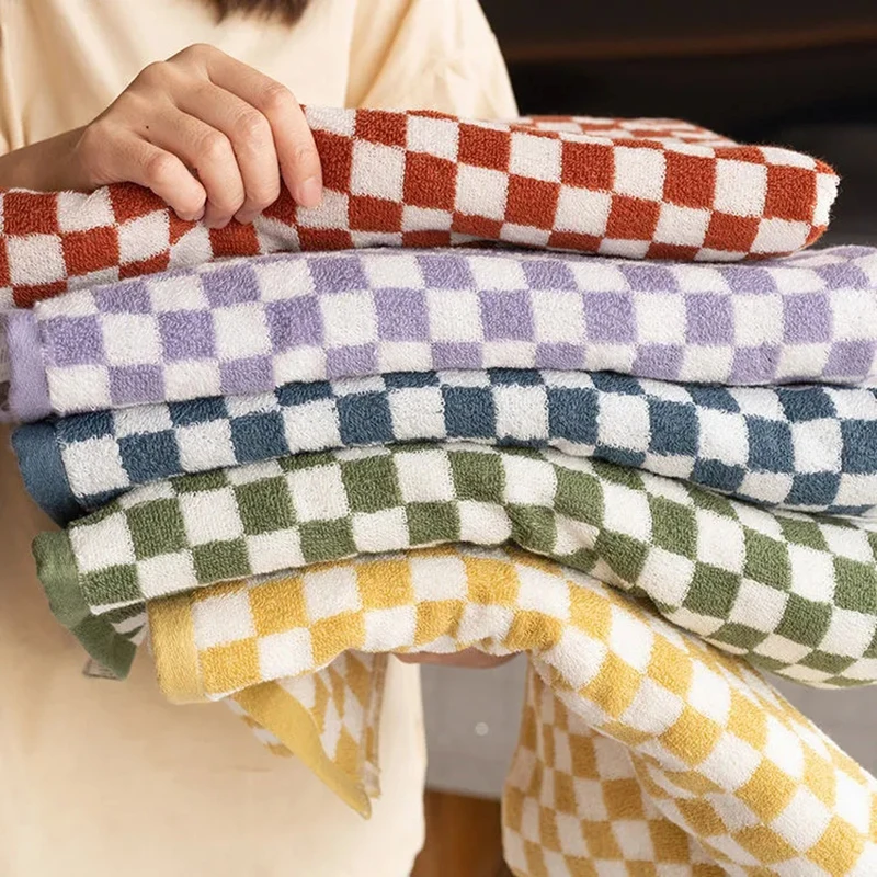 Vintage Plaid Bath Towel Checkerboard Hand Towel Absorbent Face Bathroom Home Hotel Outdoor Comfortable Towels Kawaii toalla