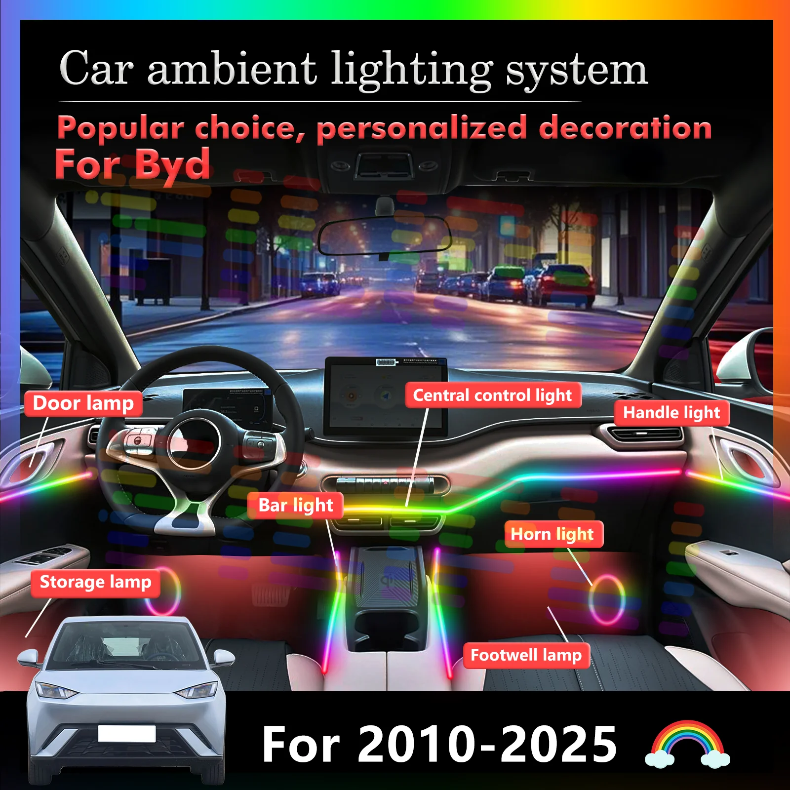 

For Byd Car LED Strip Lights - Collision Detection Sensor, Emergency SOS Lighting & Safety Cert