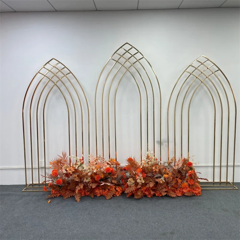 

2024 Latest Wedding Diamond Screen Decoration Outdoor Background Frame Geometric Golden Arches Flower Frame Stage 1pcs, 3pcs
