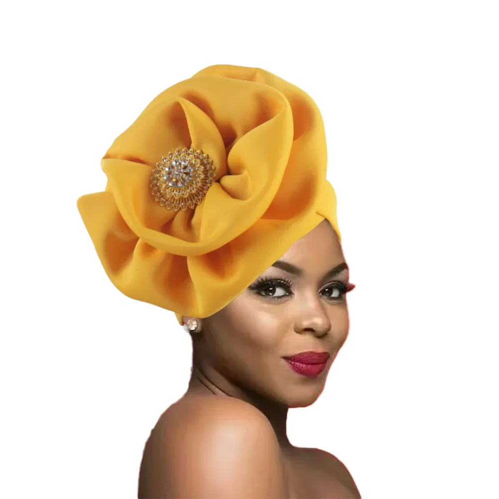 

Exaggerated Big Flower Turban Cap Hijab for Women African Head Wraps Bonnet Muslim Hijab Turbans Nigeria Headtie Wedding Party
