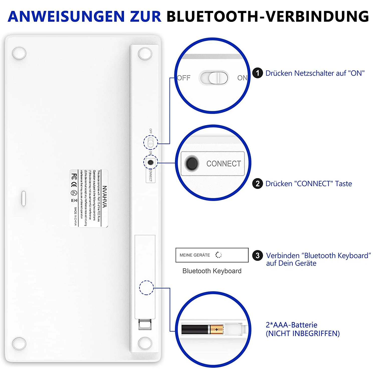 Tastiera Bluetooth con layout tedesco QWERTZ per iPad iPhone iOS Android Windows Tablet wireless portatile e tastiera per telefono cellulare