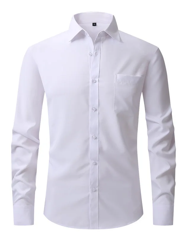 

Slim Fit Long Sve Pure Color irt Top Men's Casual Faion Autumn Season Regular Length Button Closure Collar