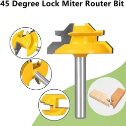 6.35mm 45 Degree Lock Miter Router Bit Woodworking Tenon Milling Cutter Tool Drilling Milling For Wood Carbide Alloy