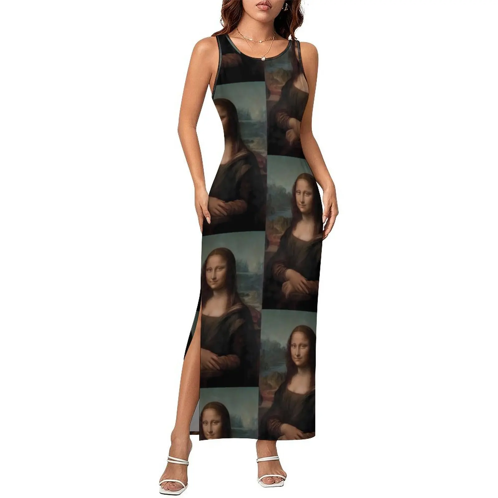 The Mona Lisa Dress Sleeveless Famous Painting Retro Maxi Dresses Summer Streetwear Custom DIY Bodycon Dress Large Size 3XL 4XL
