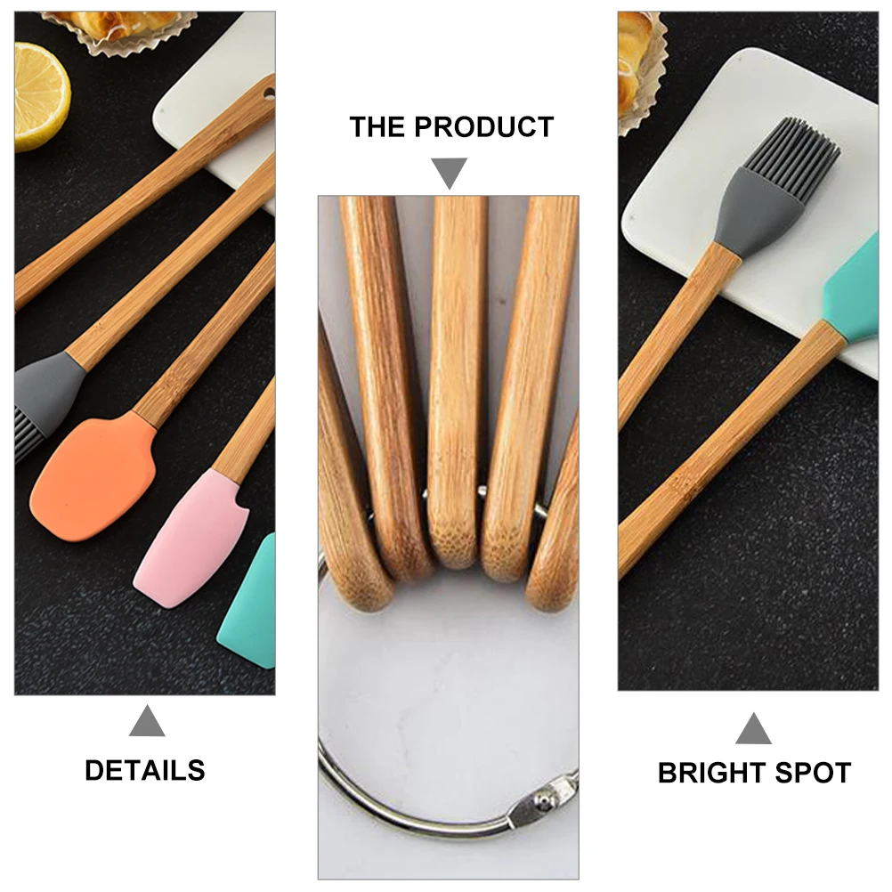 

5pcs 5 Pieces Wooden Handle Silicone Baking Tools Kids Kitchen Spatula Cake Scraper Colorful Set High Temp Resistant