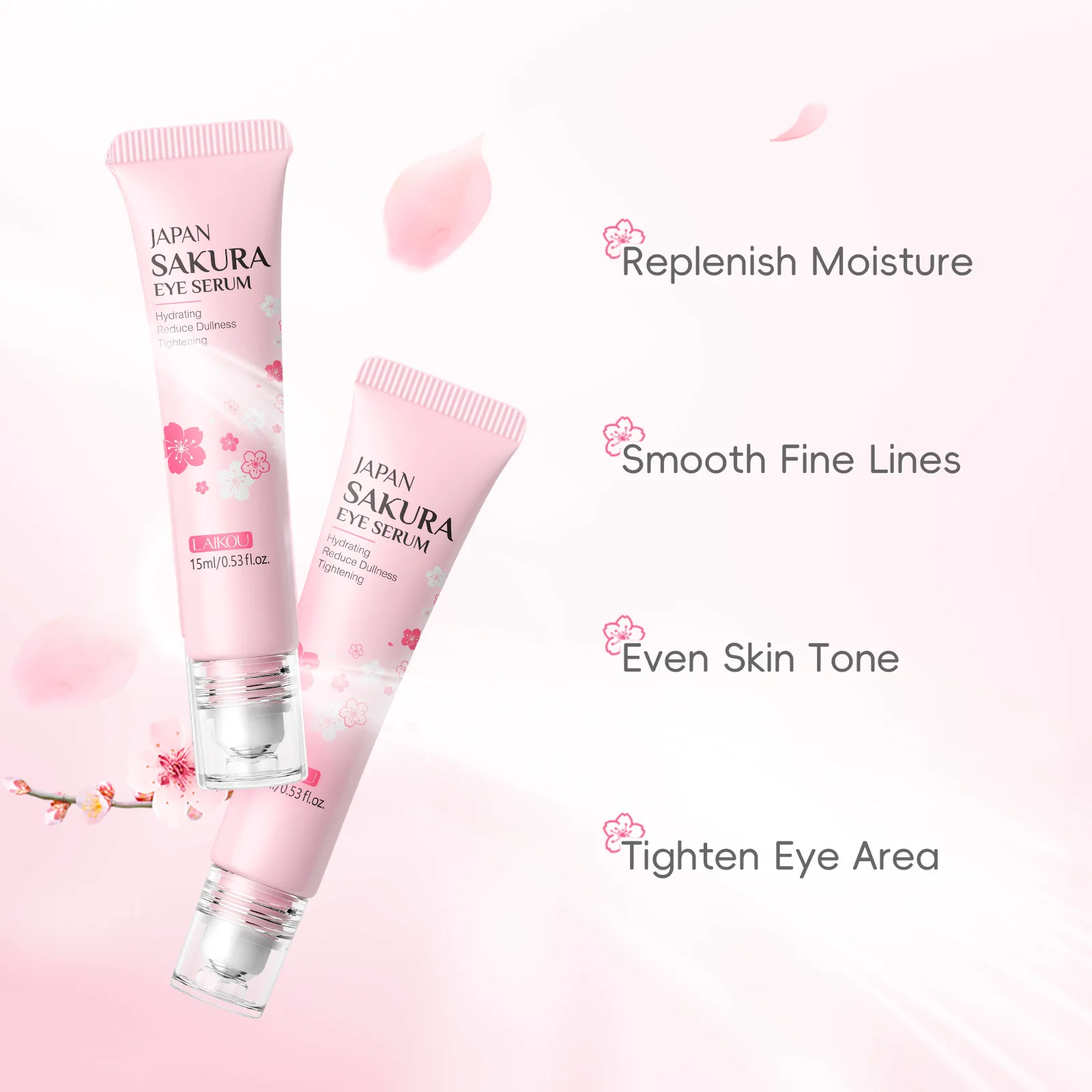 LAIKOU Sakura Eye Serum Roller Massage Hyaluronic Acid Skin Care Eye Bags Cream Moisturizing Dark Circles 15ml image 4