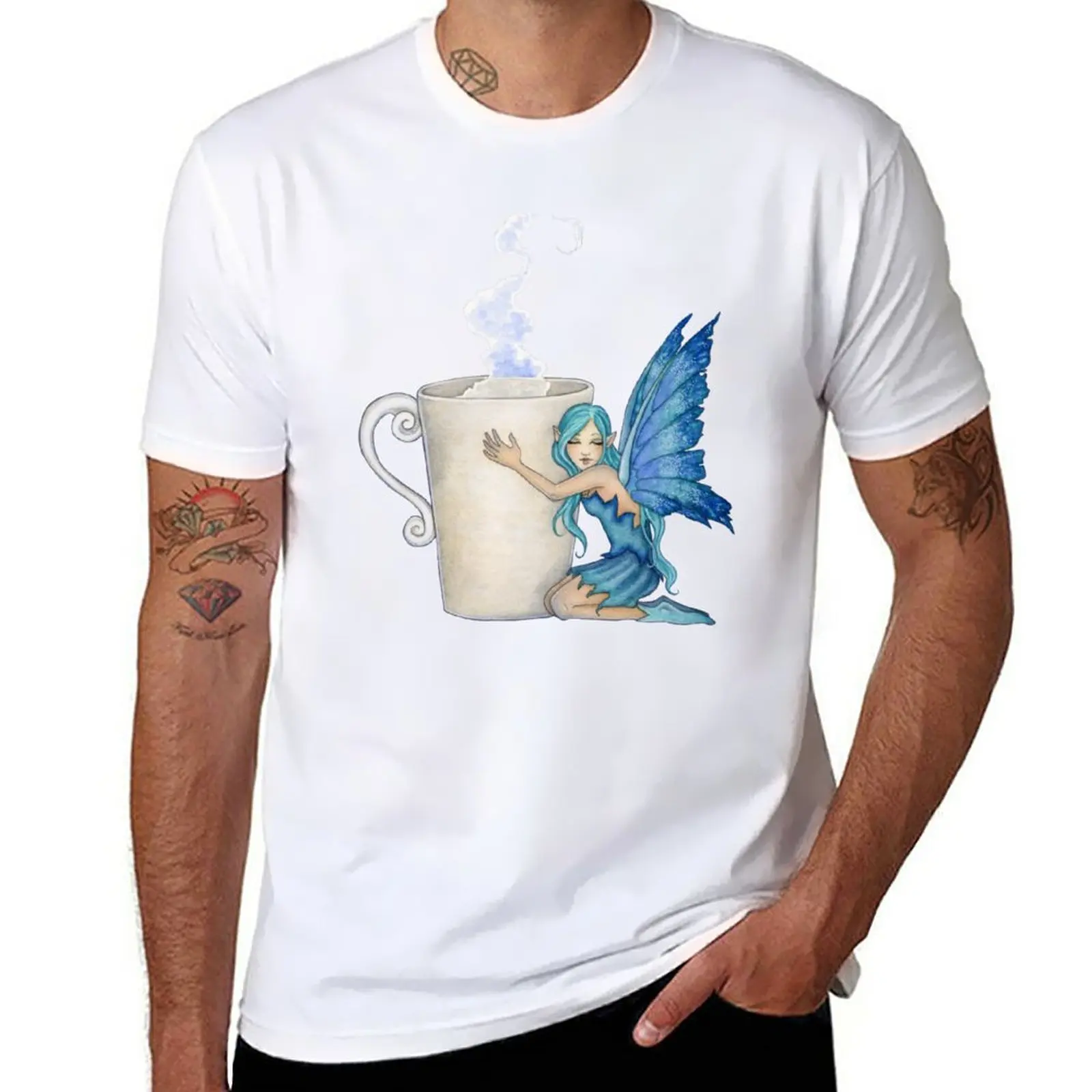 New Morning Coffee Fairy T-Shirt kawaii clothes Short sleeve korean fashion man clothes mens graphic t-shirts anime