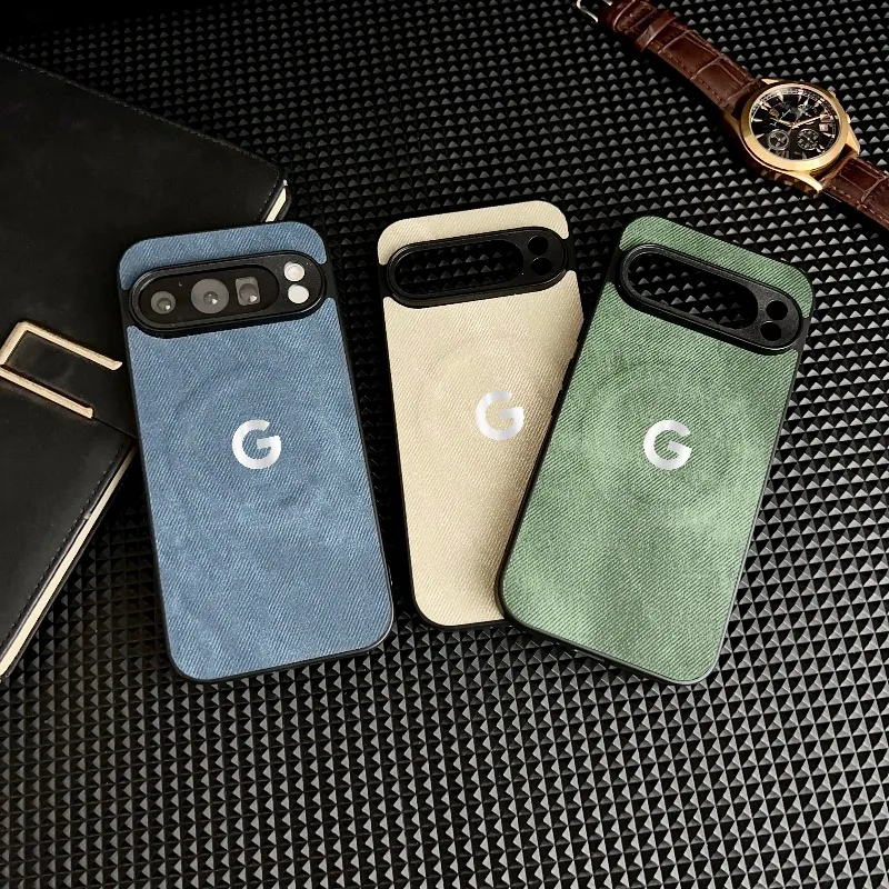Image of Retro-Lederhülle mit Jeans-Denim-Textur und Magnetverschluss für Google Pixel 10 9 8 7 6 A Pro XL, kompatibel mit MagSafe Wireless Charging