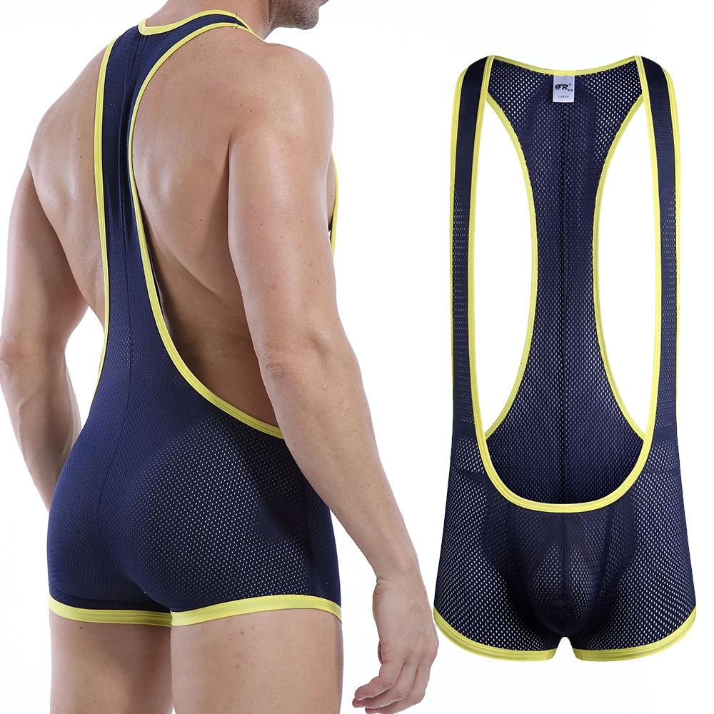 

Men's Sexy Breathable Undershirts Mesh Wrestling Singlet Leotard Men One-Piece Sport Fitness Jockstrap Underwear Jumpsuit Shorts