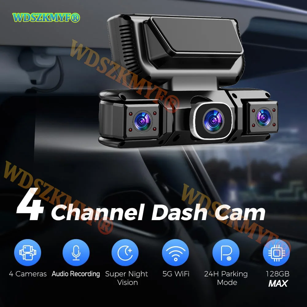360° DashCam for Car WIFI Video Recorder 4 Lens 1080P Car DVR With 24H Parking Monitor Mode Front Right With Rear View Camera