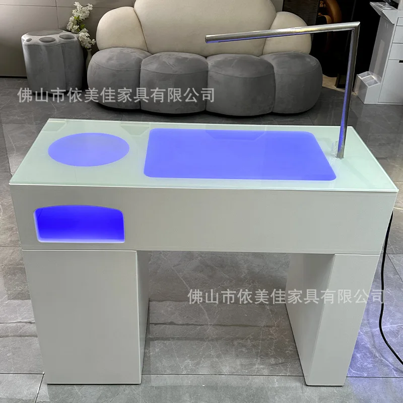 صالون أظافر مع صالون أظافر خفيف باللون الأبيض مع خزانة درج وطاولة من الخشب الصلب وطاولة بسيطة #3