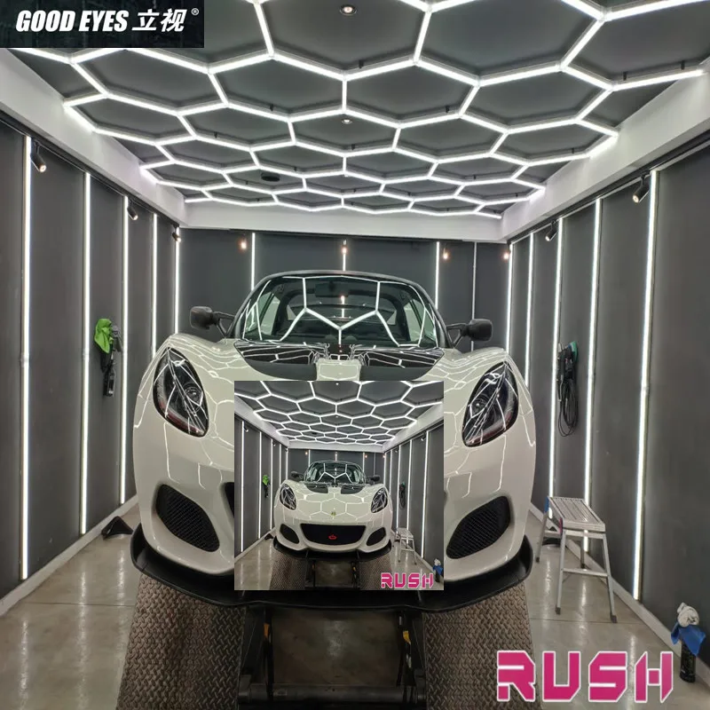 Free Design 4*10M Customization 6500K Hexagon LED Light Honeycomb Garage Ceiling Light Car Detailing Workshop Carwash Light