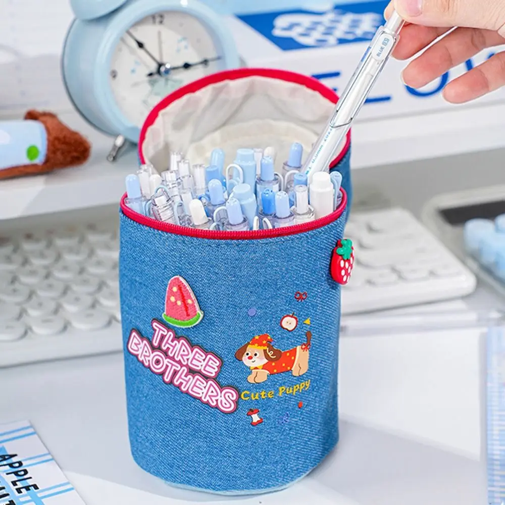 Puppy Pattern Cartoon Pen Holder Large Capacity Sweet Pencil Storage Bag Trendy with Handle Multi-layer Stationery Bag