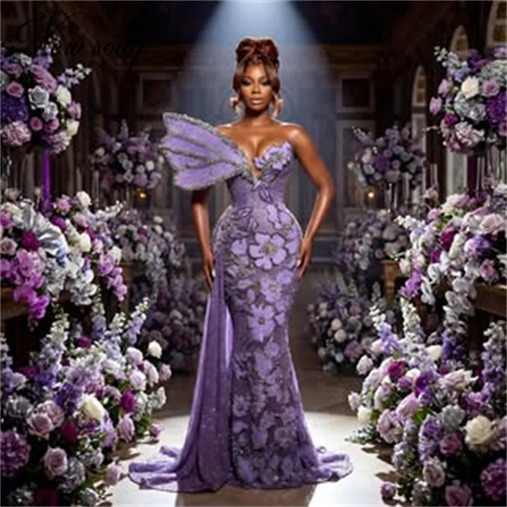 فساتين سهرة حورية البحر أرجوانية بدون أكتاف رداء حفلات الزفاف دبي مطرز بكريستال رداء حفلات 2026 رداء De Soirée مخصص #1