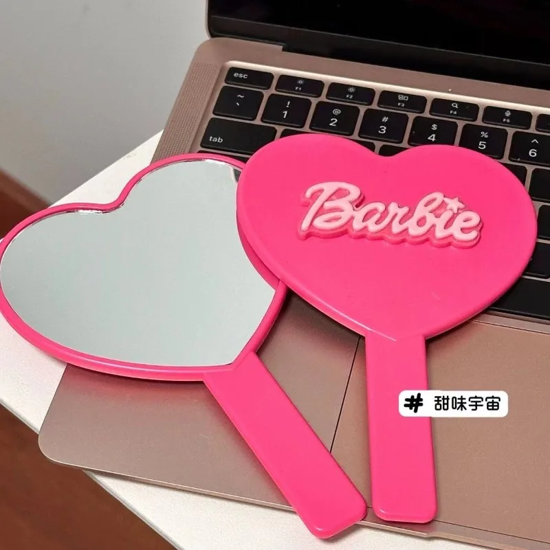 Barbie Handheld Makeup Mirror Love Heart Mirror Cute Female Handle Makeup Cosmetic Beauty Tools Handheld Vanity Make Up Mirror