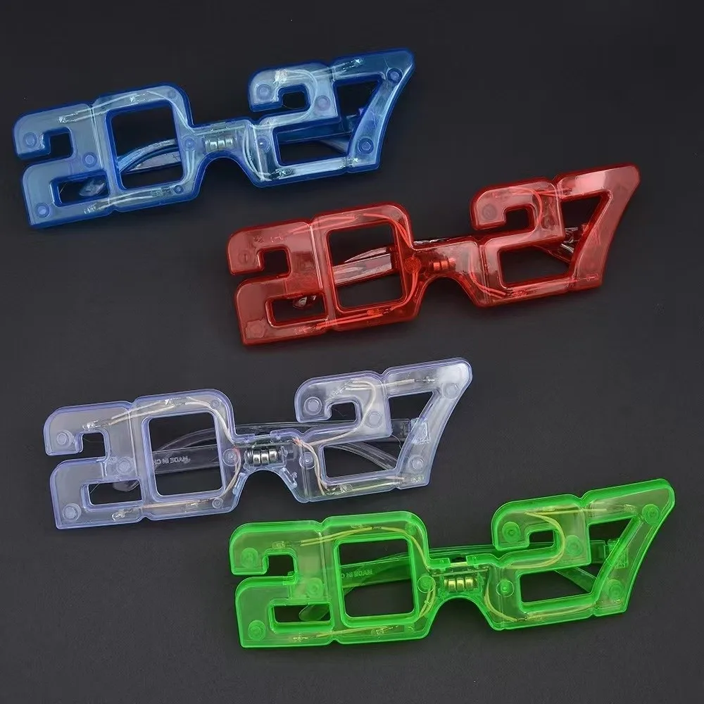 Funny New Year Glow Glasses Number Square Shape 2027 LED Glow Glasses Lightweight Plastic Luminous Eyewear Men/Women/