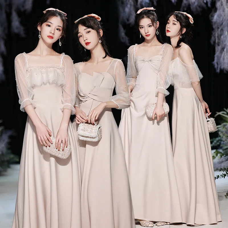 

2023 Chinese Traditional Cheongsams Long Bridesmaid Dresses with Long Sleeves Wedding Guest Gown Maid of Honor Evening Dress