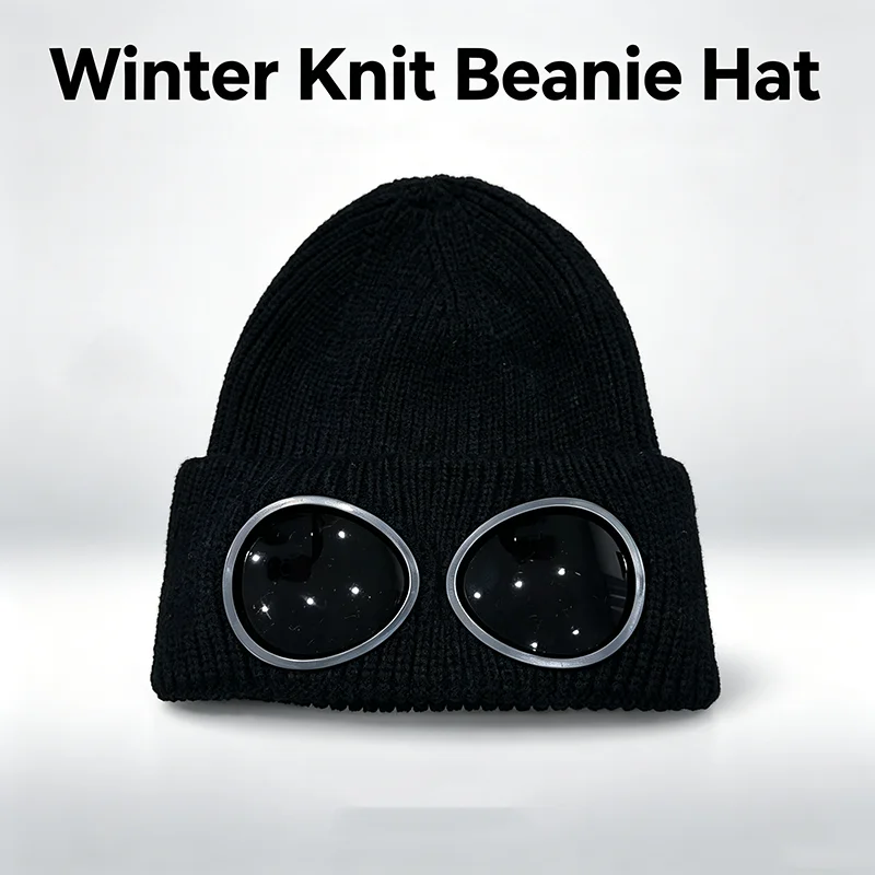 Unisex Winter Goggle Knitted Beanie Hat Aviator Style Thick Warm Windproof Outdoor Ski Cycling Fashion Knit Cap