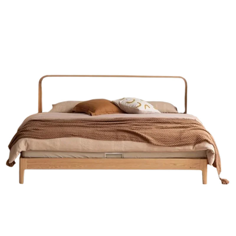 Oak Queen Simple Double Bed Wood Gray Italian Small Modern Bedroom Bed King Headboards Hotel Cama De Casal Bedroom Furniture