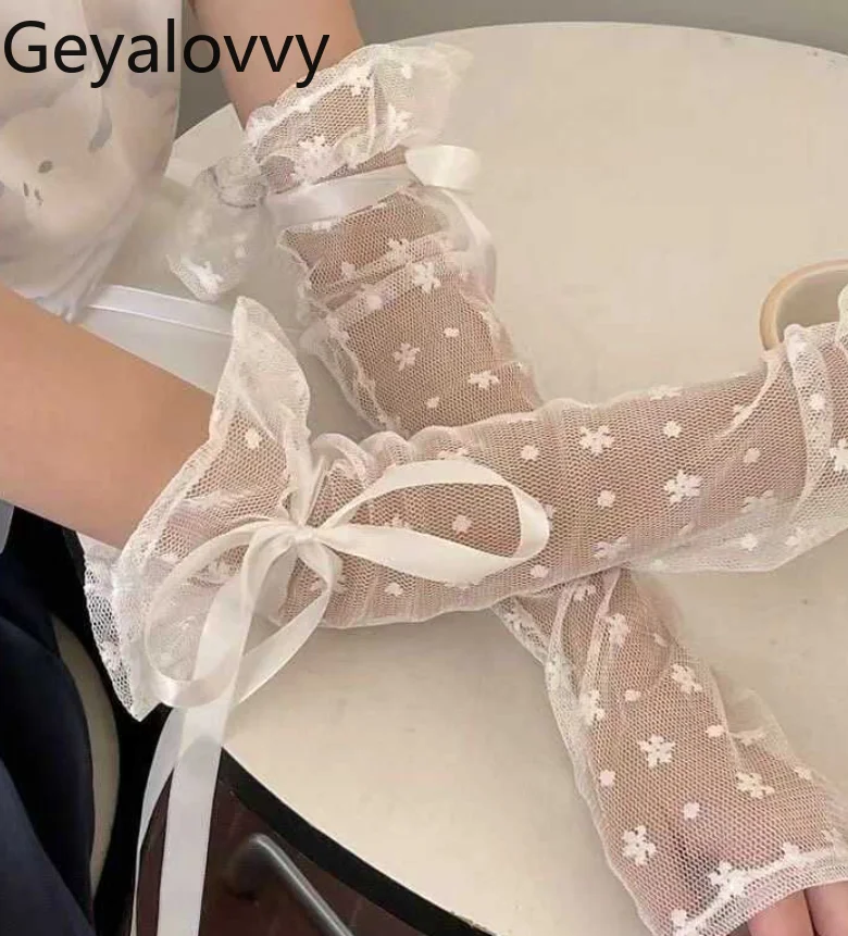 Papillon in pizzo stile giapponese Y2K Maniche per braccio di protezione solare Lolita Dolce ragazza carina JK Accessori per maniche lunghe estive alla moda