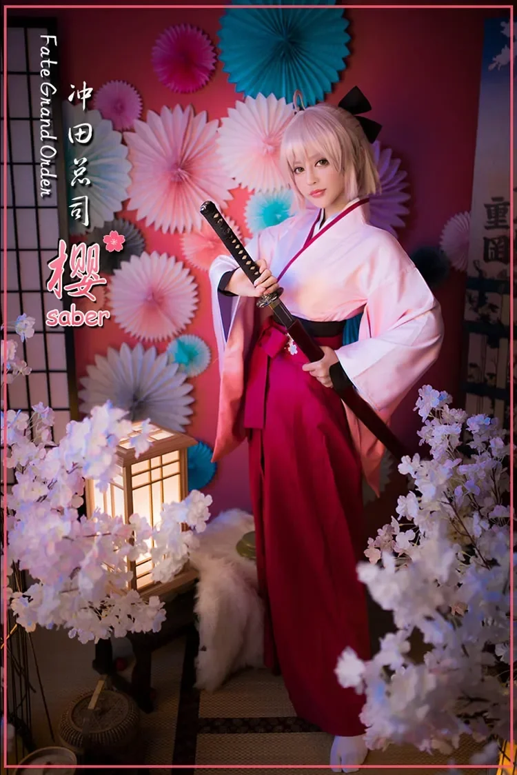 Anime Fate Grand Order Cosplay Sakura Saber Okita Souji Kimono Uniform Cosplay Costume Halloween Costumes