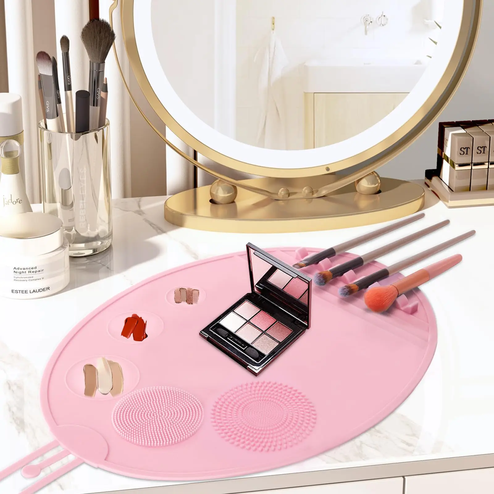 3 in-1 Silicone Makeup Mat Palette with Brush Cleaner for Mixing Foundation Eye Shadow Nail Art  Gel Pad Tray