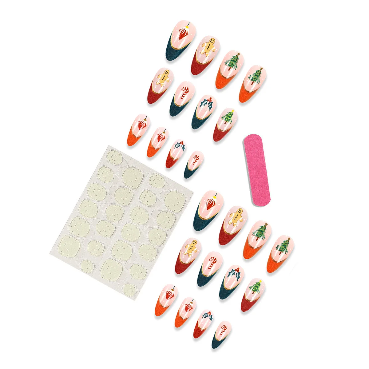 Christmas Nails Press on Nails Short Almond Shape Fake Nails with Glue Winter Christmas False Nails with Xmas Tree Snowman Nail