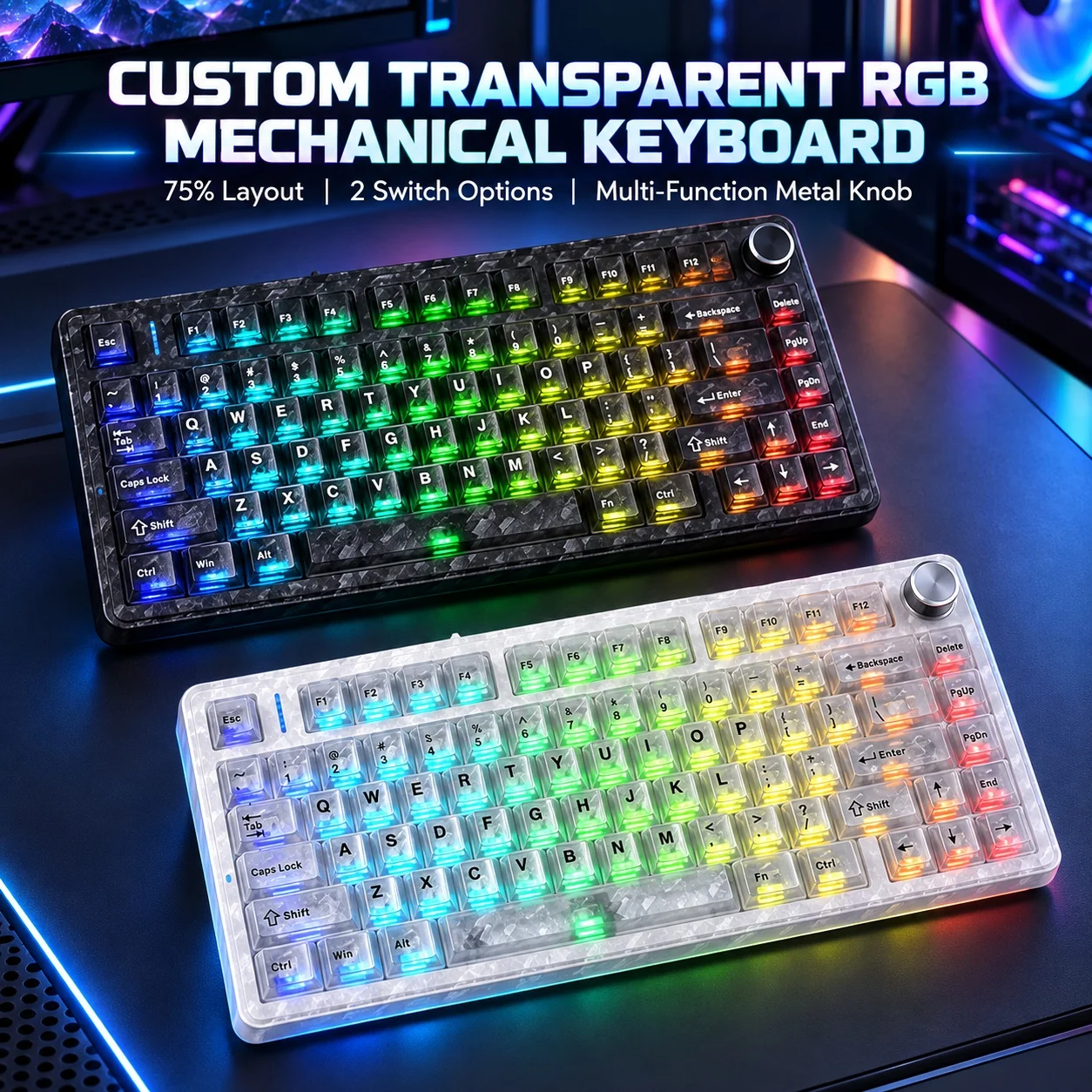 AULA F75 MASTER EDITION mechanical keyboard Dual 8K Forged Carbon Fiber Shell RGB Multimedia Knob Tri-Mode Wireless Game Keyboad