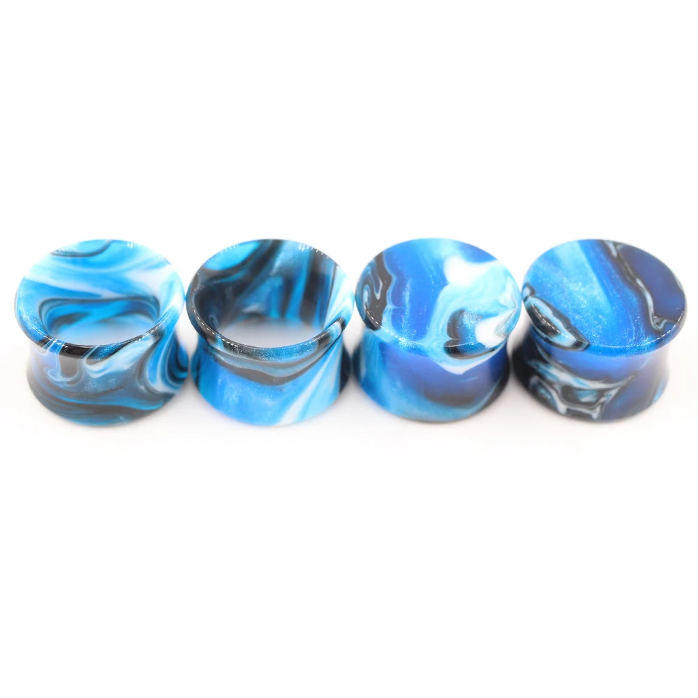 Alisouy 2PC Acrylic Blue Swirl Solid Hollow Double Flared Ear Plug Tunnel Expander Stretcher Earring Gauge Piercing Body Jewelry