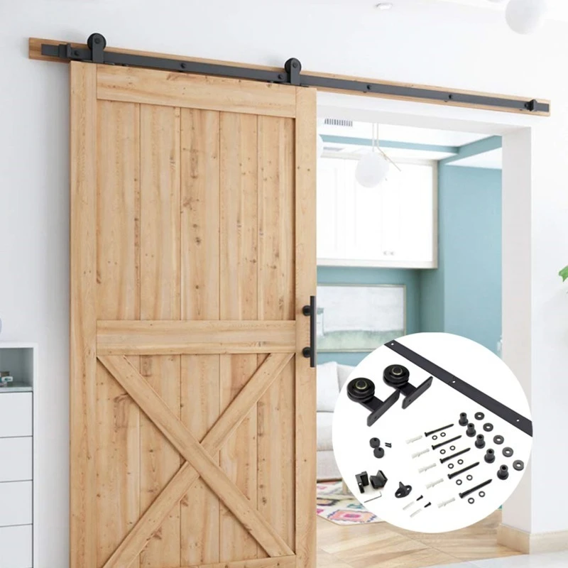 T-shaped Barn Door Hanging Rail Hardware Kit, Silent Guide Rail, Hanging Wheel & Slide Pulley for Sliding Door