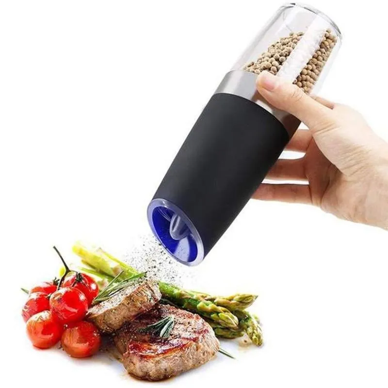 Automatic Gravity Electric Pepper and Salt Grinder Adjustable Coarseness Battery Powered with LED Light Kitchen Tools Gadgets