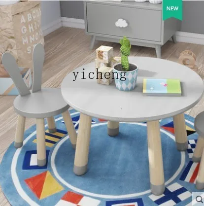 XL Solid Wood Children's Study Desk Ins Household Baby Gaming Table Toy Table Small round Table and Chair