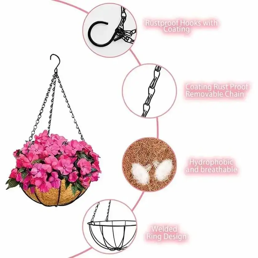Hanging Basket Chain Flower Pot Basket Replacement Chain 3 Point Garden Plant Hanger Holder Hanging Chain With S-Shape Hooks