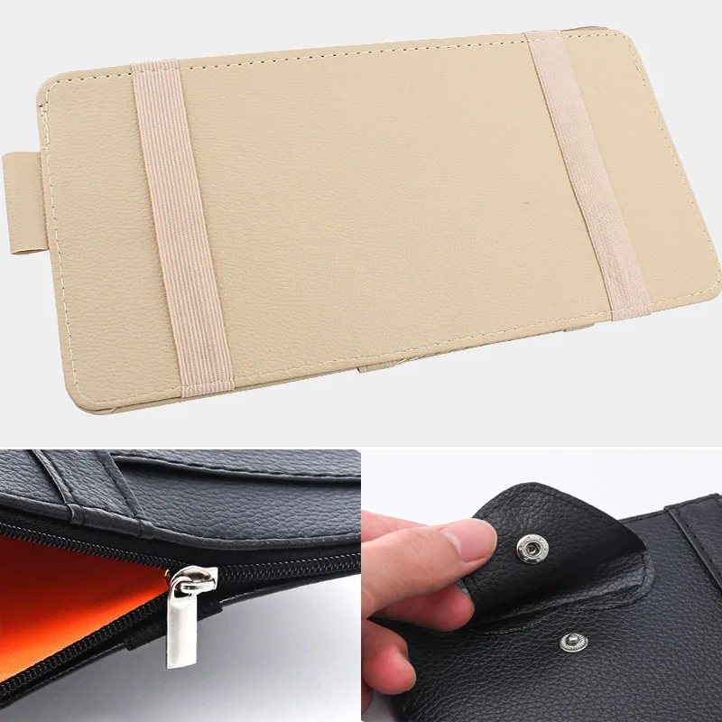 Car Styling Visor Organizer Auto Sun Visor Storage Pouch Car Sun Visor Organizer Zipper Type Card Holder Storage Car Accessories