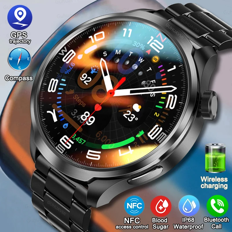 New Smart Watch 1.85 inch AMOLED Screen Compass NFC Heart Rate GPS Motion Trajectory Smartwatch Men Sport Smart Watch ultra 2024