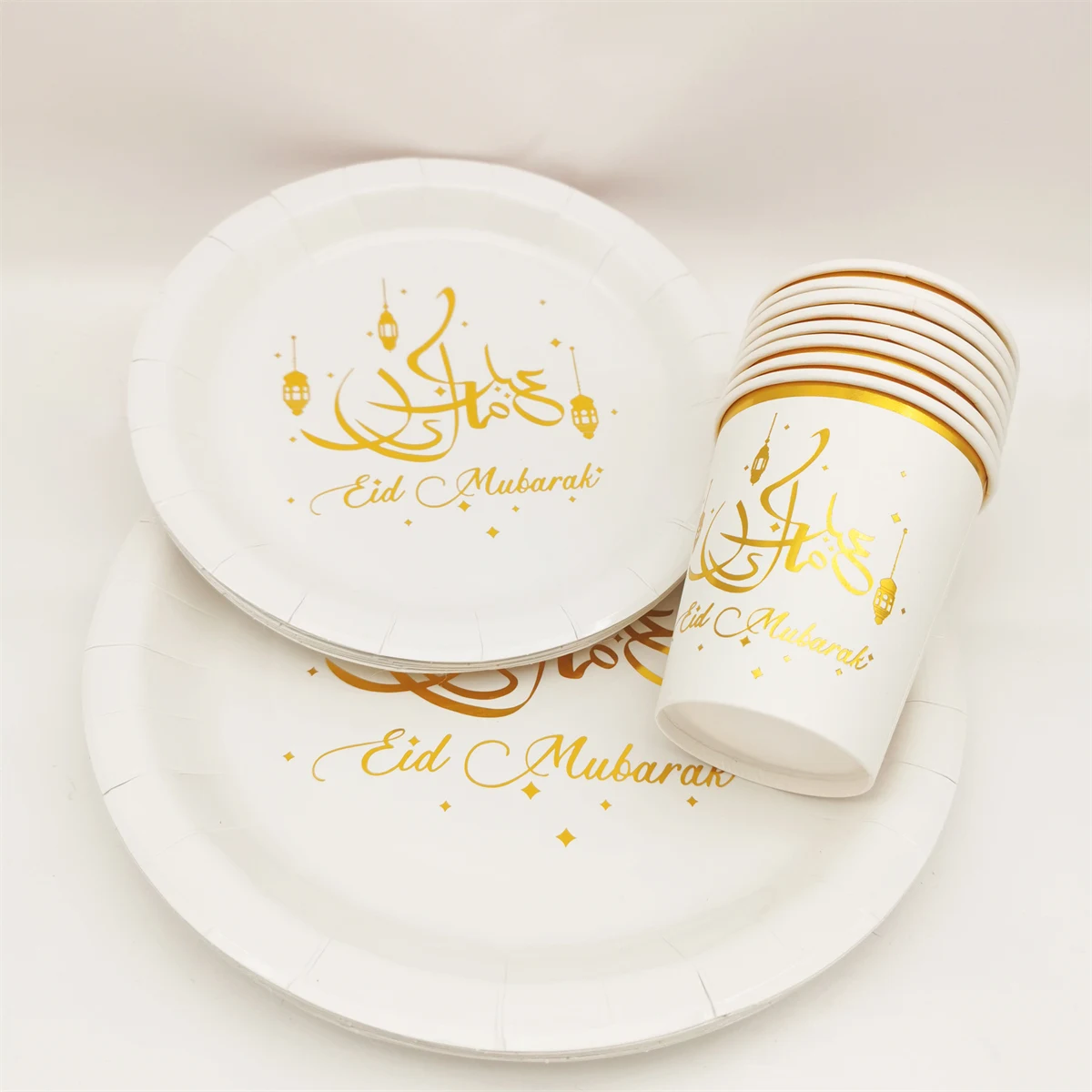 8 قطعة عيد مبارك الذهب أطباق أدوات المائدة القابل للتصرف كأس المناديل عيد الفطر مسلم رمضان حفلة الجدول الديكور أكواب مبارك