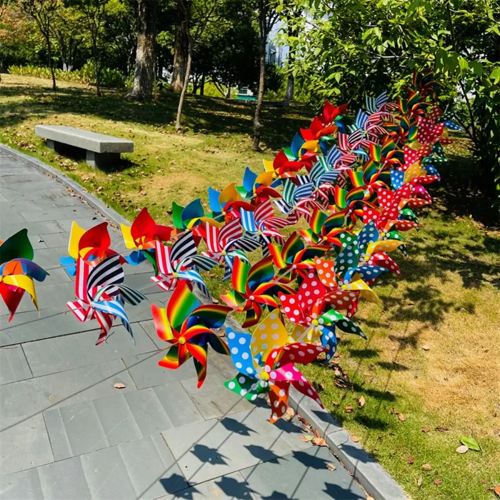 10개입 컬러풀한 6잎 바람개비 플라스틱 수제 줄무늬 원형 와이어 로프 풍차 스트링 풍차 아치형 복도 장식